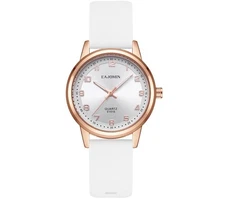 Analog Quartz Watch White Silicone Band Wristwatch Rose Gold Tone 33.5 mm Dial