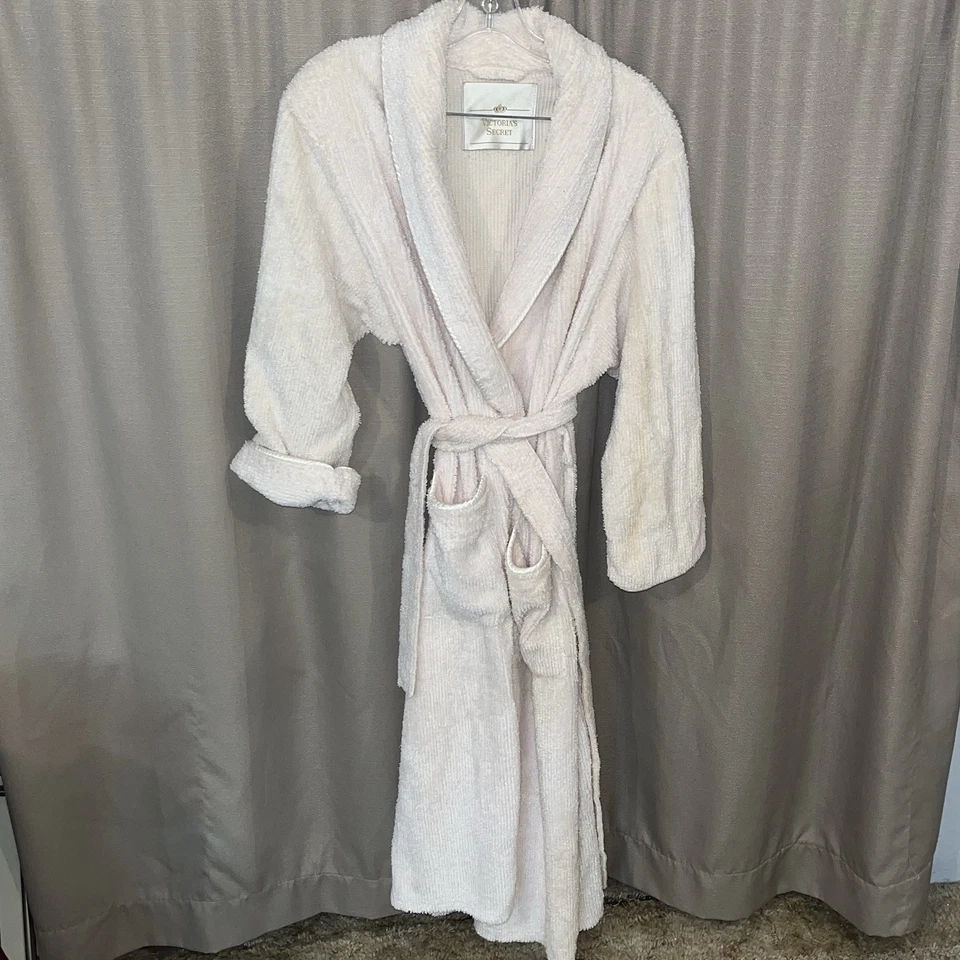 复古维多利亚的秘密黄金标签雪尼尔长袍 M 美国制造 100% 棉 — 第 2/4 张图片