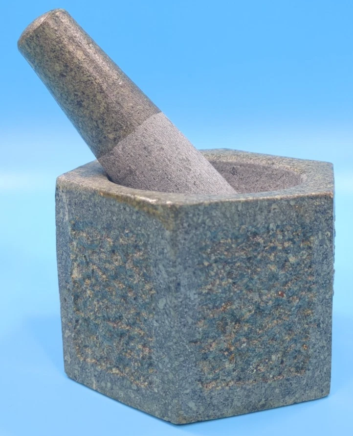 Granite Mortar and Pestle Hexagon Spice Grinder 4" Rustic Stone Kitchen Tool