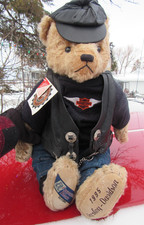 VINTAGE TEDDY BEAR COOPERSTOWN BEARS HARLEY DAVIDSON BLACK LEATHER VEST HAT 0001
