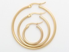 14k Gold Plated 20mm, 30mm, 40mm Tubular Hoop Earrings w Snap Back NEW