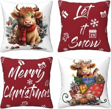 Christmas Pillow Covers 18X18 Set of 4 Merry Christmas Highland Cow
