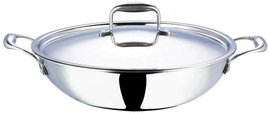 Vinod Triply Stainless Steel Kadai with Lid Cooking Wok Steel Kadhai 3.2 Liter
