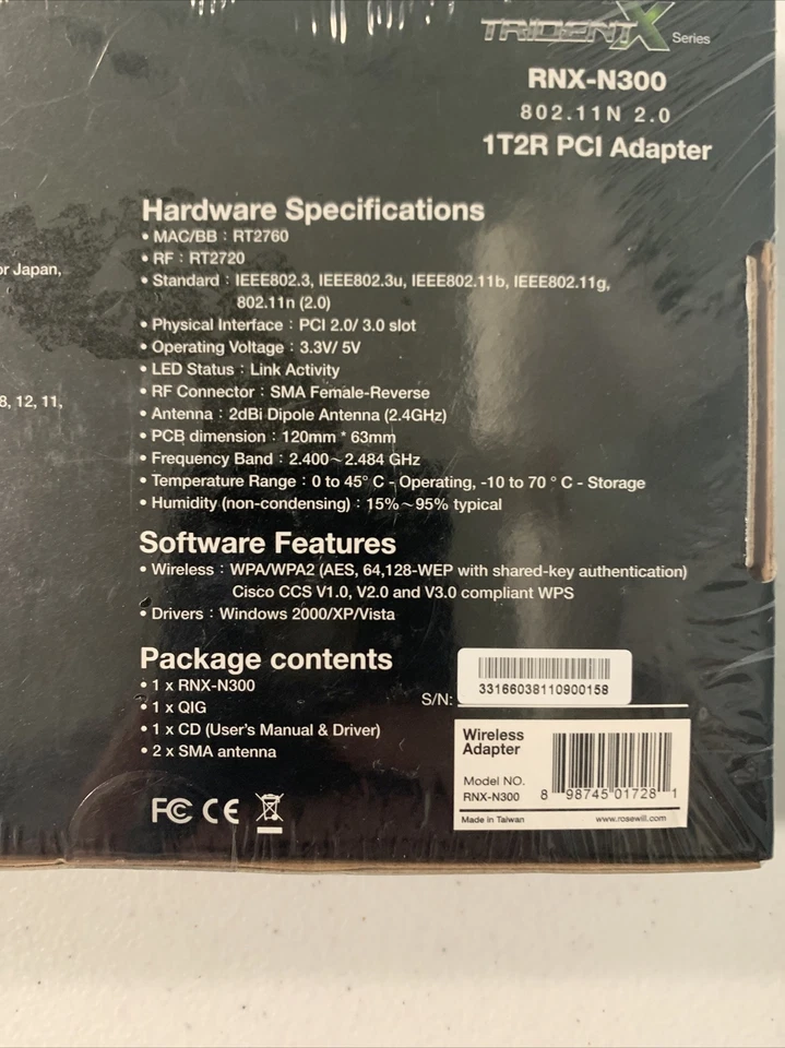 Brand New Rosewill PWS Wireless N PCI Adapter RNX-N300 Sealed - Image 4 of 4