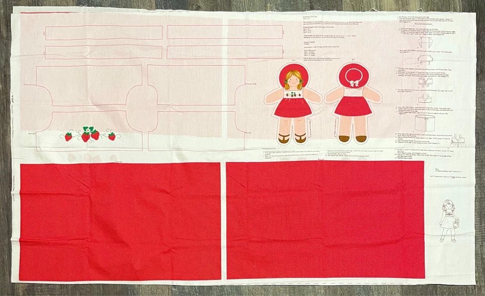 Vintage Cranston Strawberry Sun Dress Sizes 1-3 & Doll Cotton Fabric Panel 35x60 - Image 2 of 4