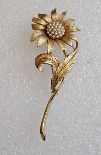 Vintage CHAREL Flower Gold Tone With Faux Pearls  