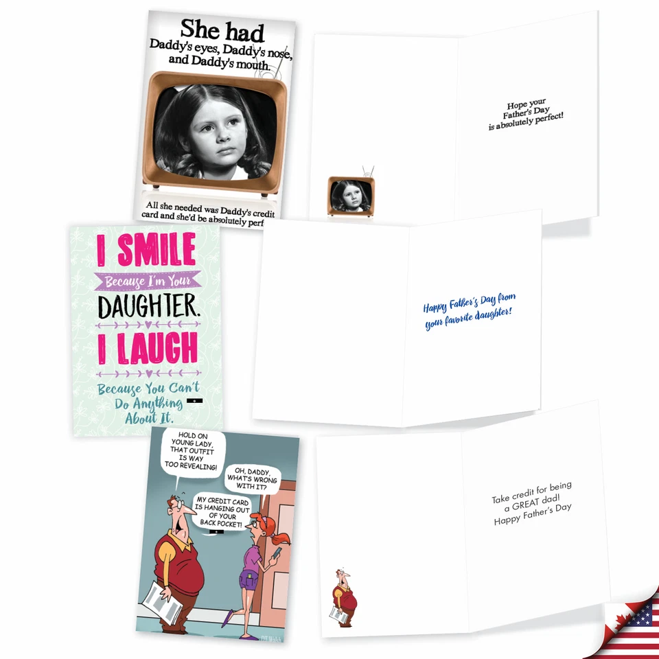 10 tarjetas divertidas surtidas del día del padre con sobres de 5x7" - niña de papá Foto 4 de 4