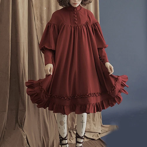Vintage Gothic Lolita Dress Women Loose Puff Sleeve Pure Color Princess Dresses‹ - Imagen 12 de 26