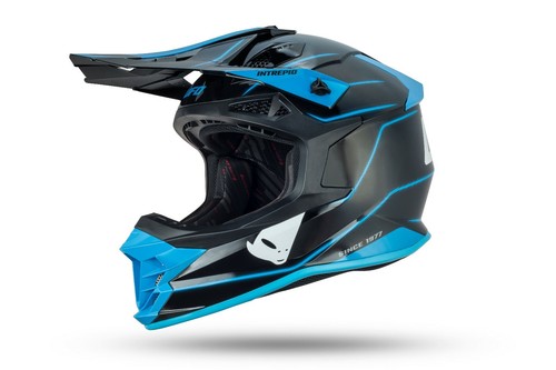 black and blue motocross helmet