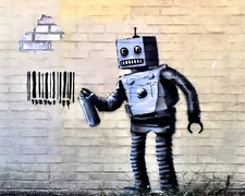 Banksy Graffiti Art Robot Tagging 8 x 10 Print Photograph Picture Reprint Photo