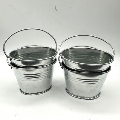 4 Small Galvanized Metal Buckets w/ Handles Mini Tin Pails Party Garden Wedding