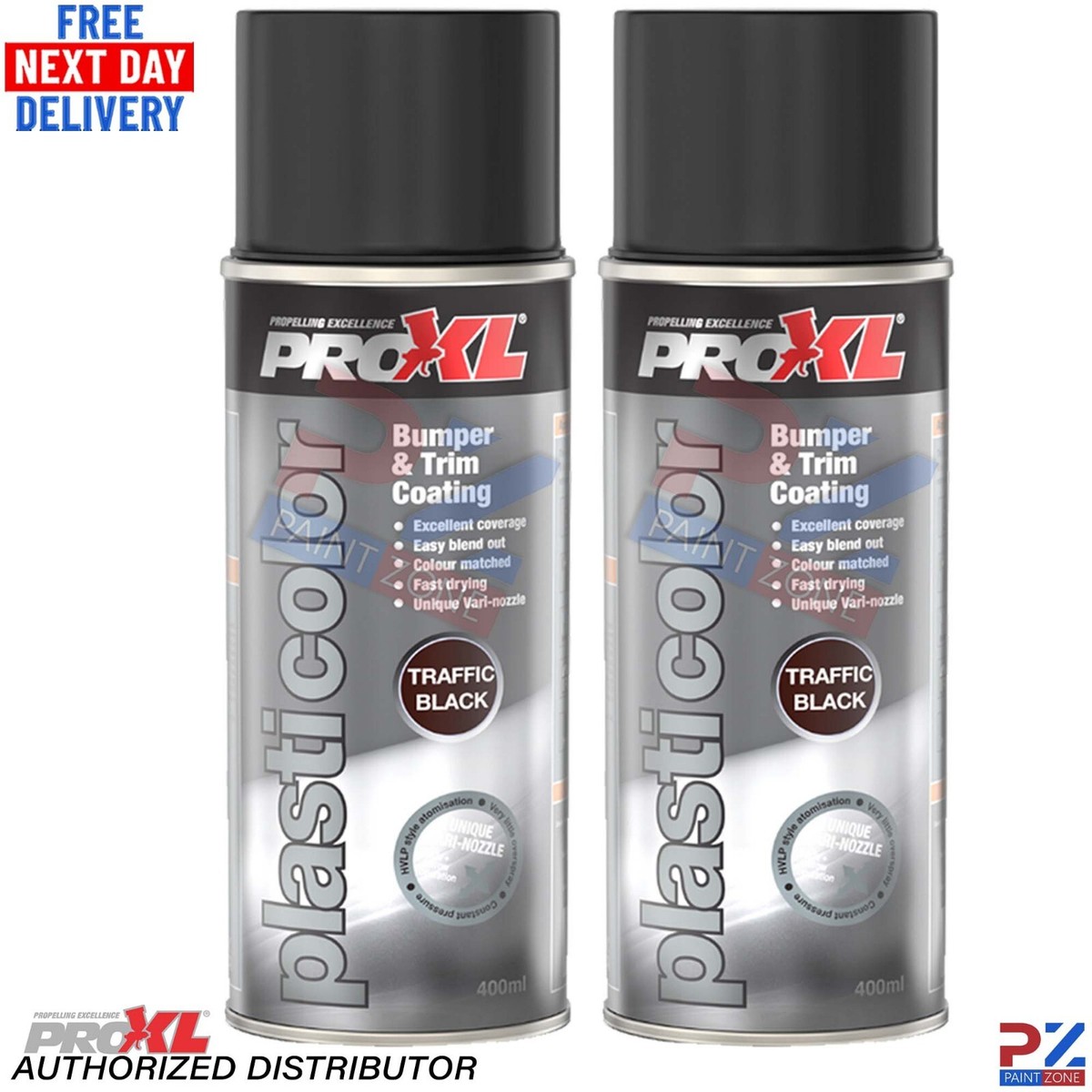 2x PRO XL PRO PLASTICOLOR BUMPER TRIM PAINT AEROSOL 400ML- PC5TB