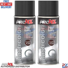 2x PRO XL PRO PLASTICOLOR BUMPER TRIM PAINT AEROSOL 400ML- PC5TB  TRAFFIC BLACK