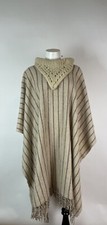 VTG. 70s HIPPY boho ETHNIC BLANKET striped MEXICAN PONCHO 44" X 39"