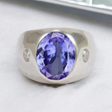 Tanzanite Oval Cut Gemstone With 925 Sterling Silver Ring For Men's #A129
