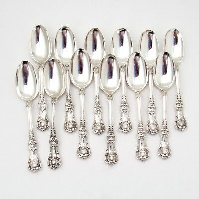 English King 12 Teaspoons Set Tiffany Sterling Silver 1885 Mono E