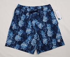 S- 7" Cubavera Navy Blue PINEAPPLE Moisture Wick 40 UPV Swim Trunks Shorts 26"