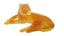 Sculpture Panthère En Cristal Orange Daum ? Non Signé 30 Cm 