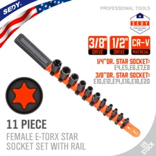 11pc Torx Star Bit Female External E Socket Set & Rail Automotive Tools E4-E20