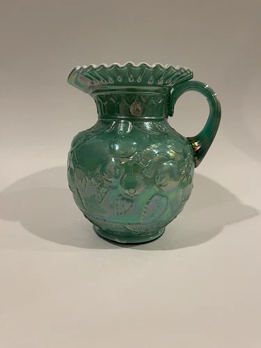 Fenton 95th anniversary Pitcher In Green Iridescent Apple Tree Mint 1905-2000