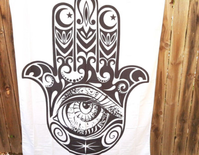60x80 Black and White Hasma Hand , Eye  Wall Tapestry NEW