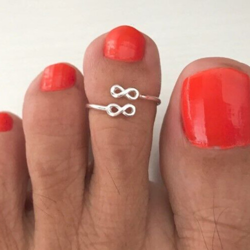 Solid Metal 925 Silver Ladies Duo Infinity Adjustable Toe Ring White Gold Plated