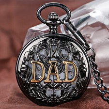 Steampunk Hollow DAD Mens Handwind Mechanical Pocket Watch Pendant Chain Gift