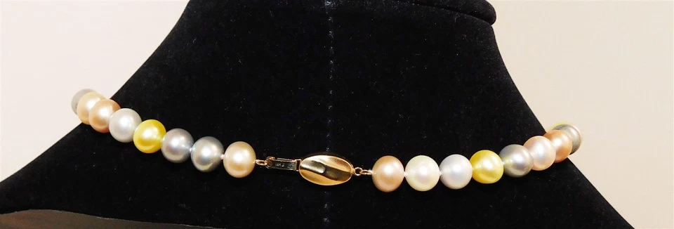 Freshwater Genuine Multi Color Pearl Necklace 14k Gold Necklace Choker - Image 2 of 3