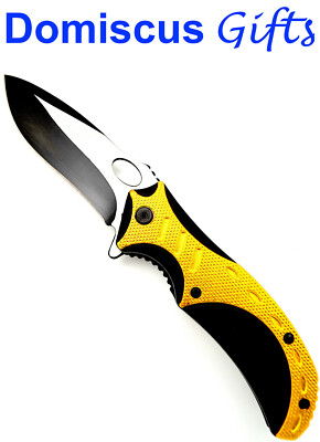 8 1/2'' NEW! Spring Assisted Large Black GOLD POCKET KNIFE Sport Folding Knives 