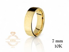 10K Yellow Gold 7mm FLAT Wedding Band Ring - Comfort Fit Solid Gold HAMMERED