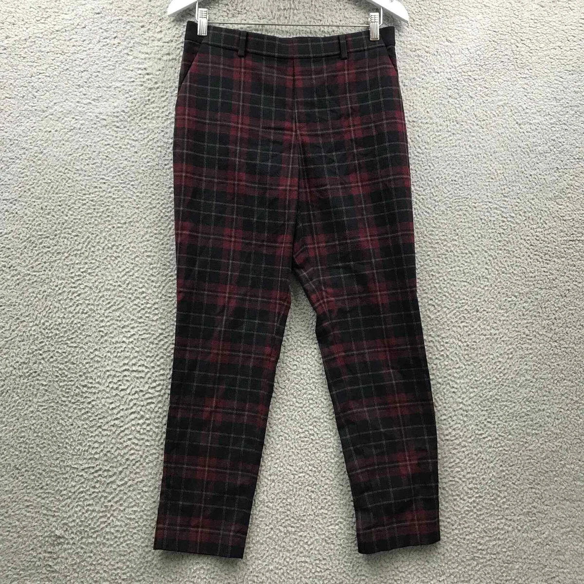 Uniqlo EZY Plaid Ankle Trouser Cropped Elastic Pants Women's M