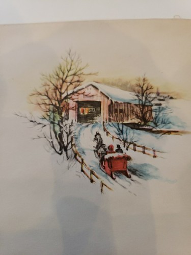 Vintage 1939 UNUSED Merry Christmas Happy New Year Greetings Card Sleigh Snow - Picture 9 of 12