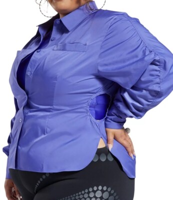 Reebok X Cardi B Plus Size Ruched-Sleeve Active Shirt - Purple Vibe 2X Plus