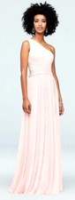 DAVIDS BRIDAL PETAL PINK ONE SHOULDER MESH BRIDESMAID WEDDING DRESS   SIZE 2