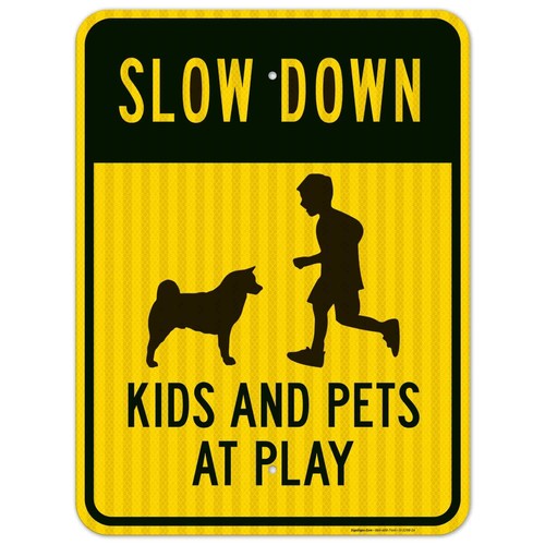 Slow Down Kinder und Haustiere spielen Schild, Verkehrsschild, - Bild 37 von 70