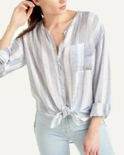 Splendid Womens Sea Stripe Tunic Button Up Shirt Blouse Top Blue SZ XS MSRP $148