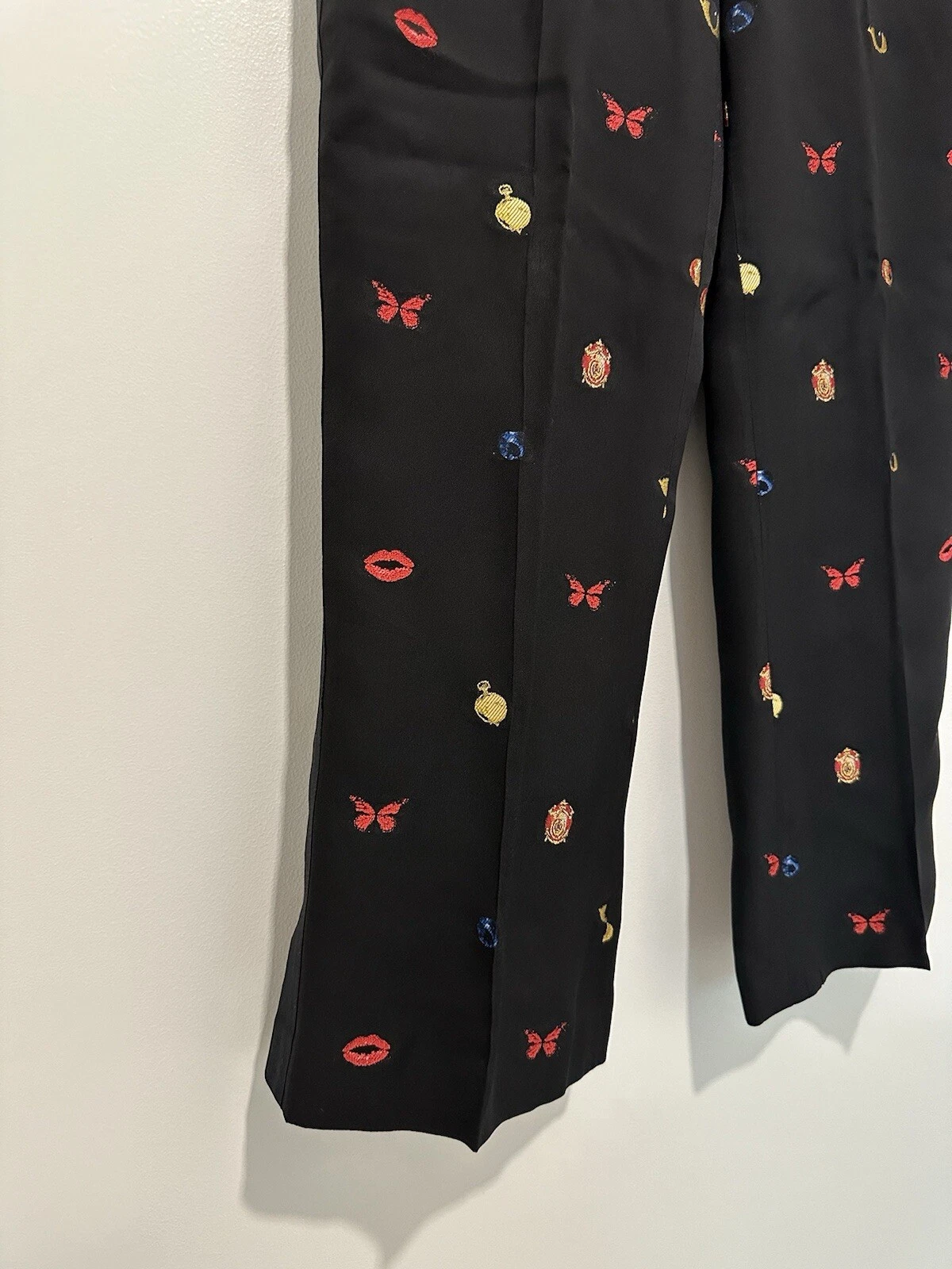 Alexander McQueen pantaloni donna neri farfalla gamba larga taglia 44 US 8 Medium