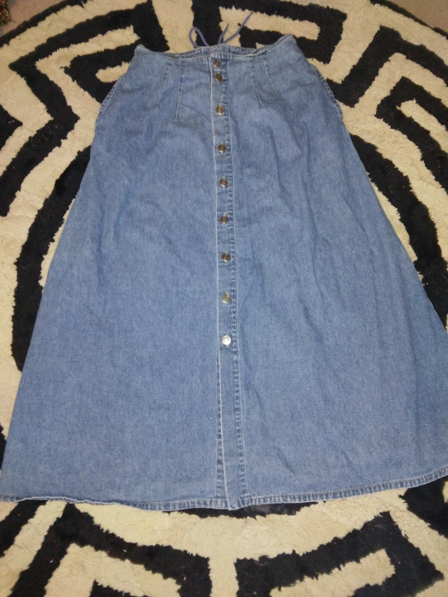 VTG 90s Liz Claiborne Liz Wear Blue Button Front Denim A Line Midi