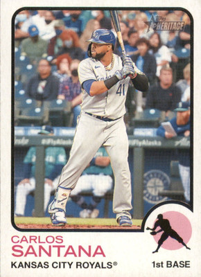2022 Topps Heritage #191 Carlos Santana  - KC Royals Baseball Card {NM-MT}
