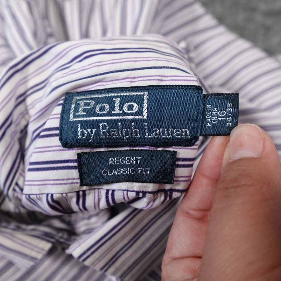 Camisa Polo Ralph Lauren Regent Calce Clásico Para Hombres 16 34/35 Algodón Rayas Púrpura Foto 4 de 4