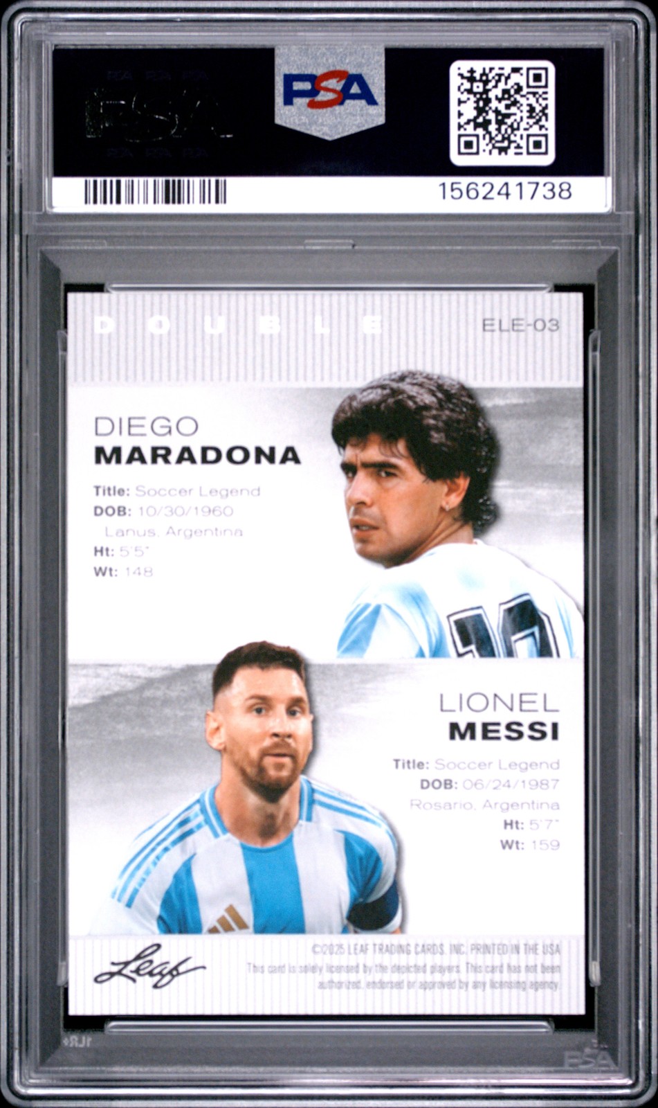 2025 LEAF SPECIAL RELEASE EXCLUSIVE #ELE03 DIEGO MARADONA LIONEL MESSI PSA 10 view 2