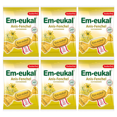 6 x Em eukal Anis Fenchel Hustenbonbons Zuckerfrei mit Vitamin C 75 g