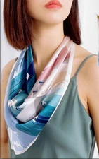 100% Silk 20" small square Scarf Women neckerchief Wrap floral blue coffee MY209