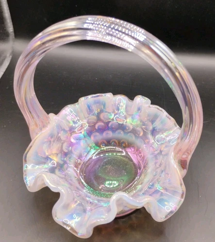 Fenton Pink Mini Hobnail Basket Opalenscent