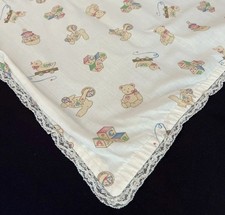 VINTAGE Handmade Baby Blanket Toys Lace Edge Clean Soft 40x33  Excellent Cond