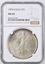 1994 Silver Eagle Dollar $1 MS 65 NGC 1 oz Fine Silver 113.24 per troy oz