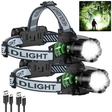 2Pack Headlamp Rechargeable, 99000 LM Super Bright LED Head Lamp with Motion ...