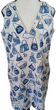 Tabi Dress Size S Sleeveless V Neck Purses Print Scallop Trim Pockets Lined
