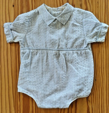 Vintage Blue White Seersucker Boy's Romper 3-6 mos