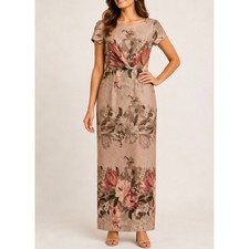 Adrianna Papell 8 Metallic Floral Jacquard Gown Maxi Dress Wedding Guest Formal